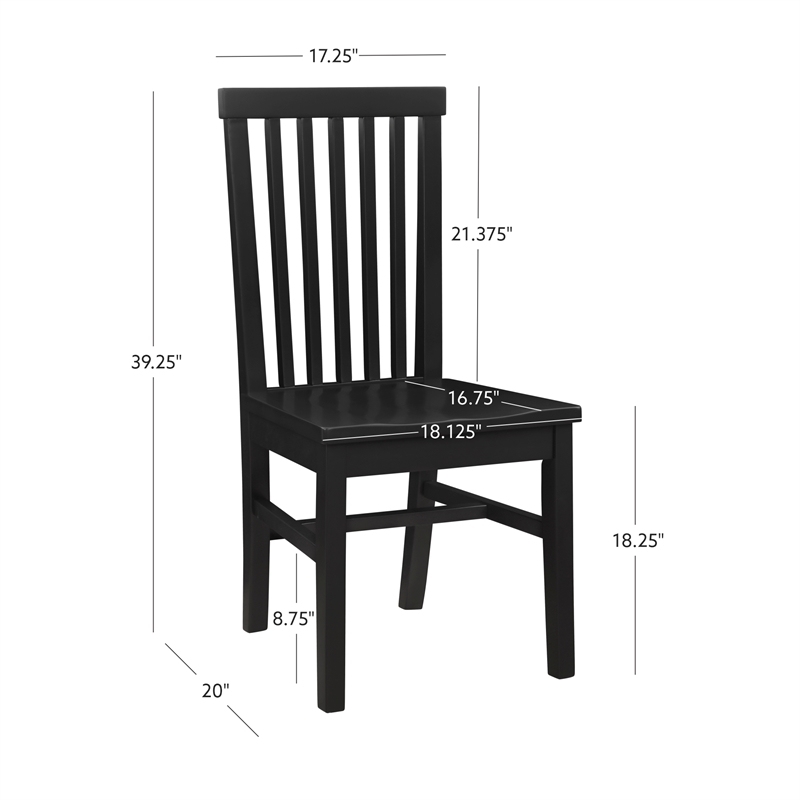 Pemberly Row Set of 2 High Slat Back Side Dining Chairs in Matte Black Wood