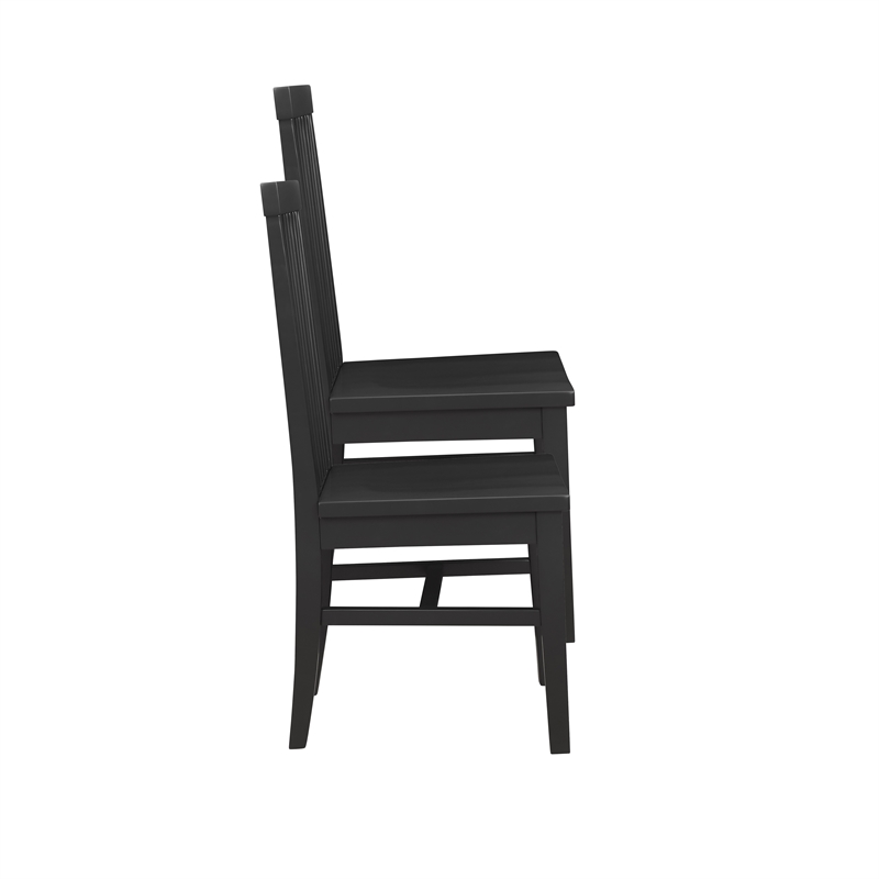 Pemberly Row Set of 2 High Slat Back Side Dining Chairs in Matte Black Wood