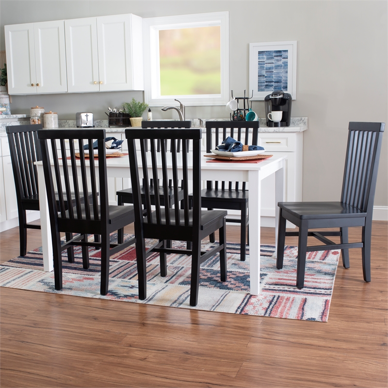 Pemberly Row Set of 2 High Slat Back Side Dining Chairs in Matte Black Wood
