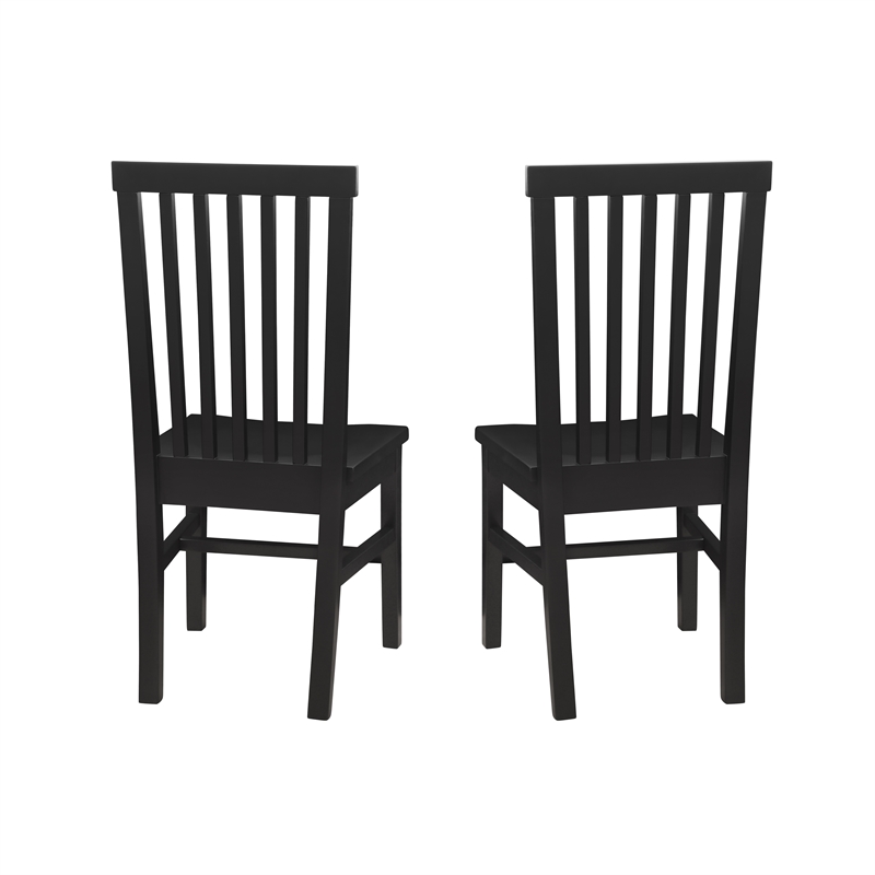 Pemberly Row Set of 2 High Slat Back Side Dining Chairs in Matte Black Wood