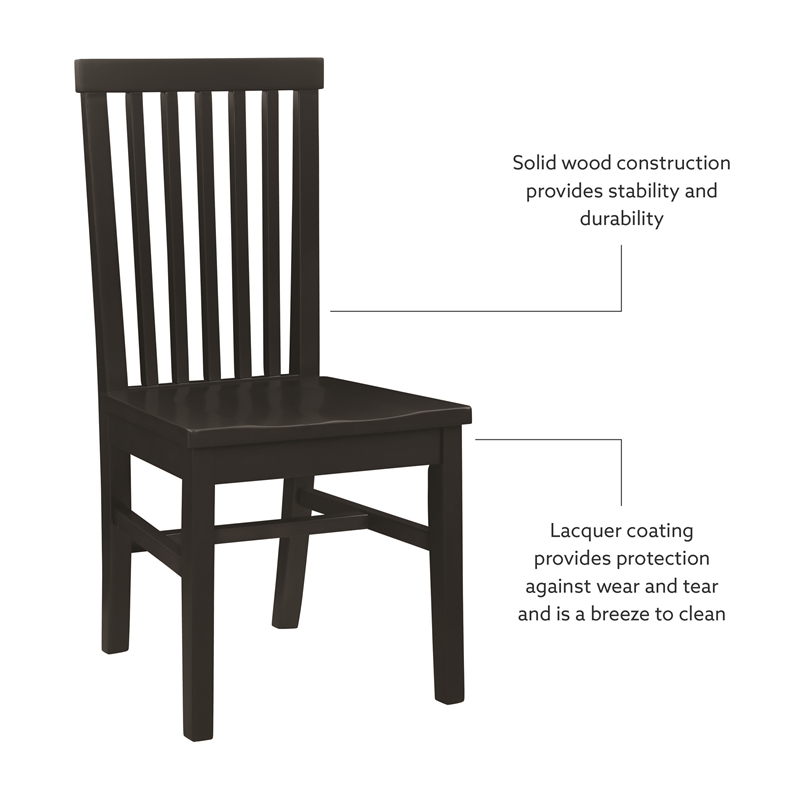 Pemberly Row Set of 2 High Slat Back Side Dining Chairs in Matte Black Wood
