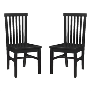 Pemberly Row Set of 2 High Slat Back Side Dining Chairs in Matte Black Wood