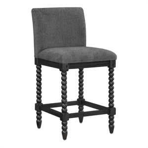 Pemberly Row 26&quot Spindle Counter Stool with Black Frame and Charcoal Fabric