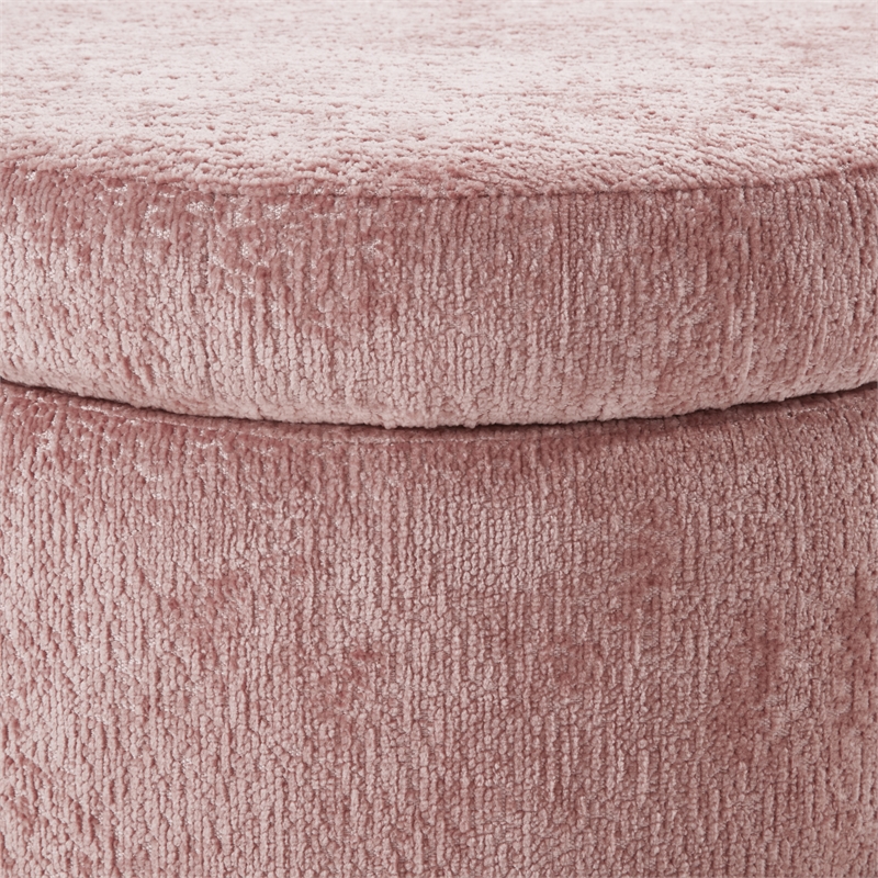 Pemberly Row Storage Ottoman in Rose Fabric with Natural Finish Legs