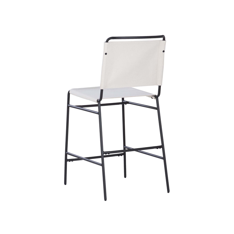 Pemberly Row Counter Stool with Sling Cream Fabric Seat and Black Frame