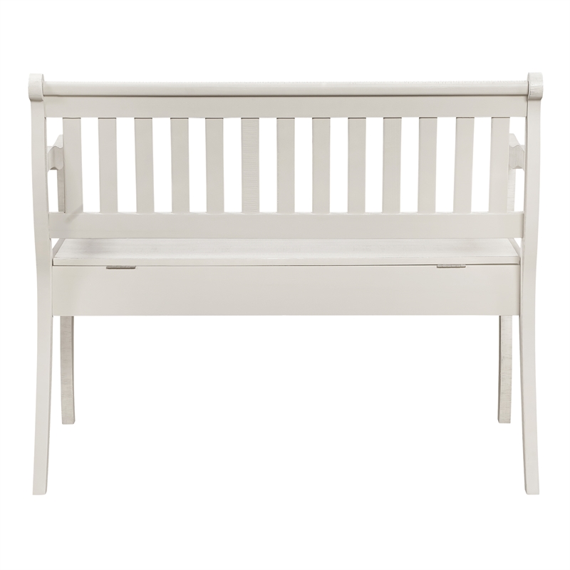 Pemberly Row Entryway Storage Bench Distressed White Solid Wood with Veneer