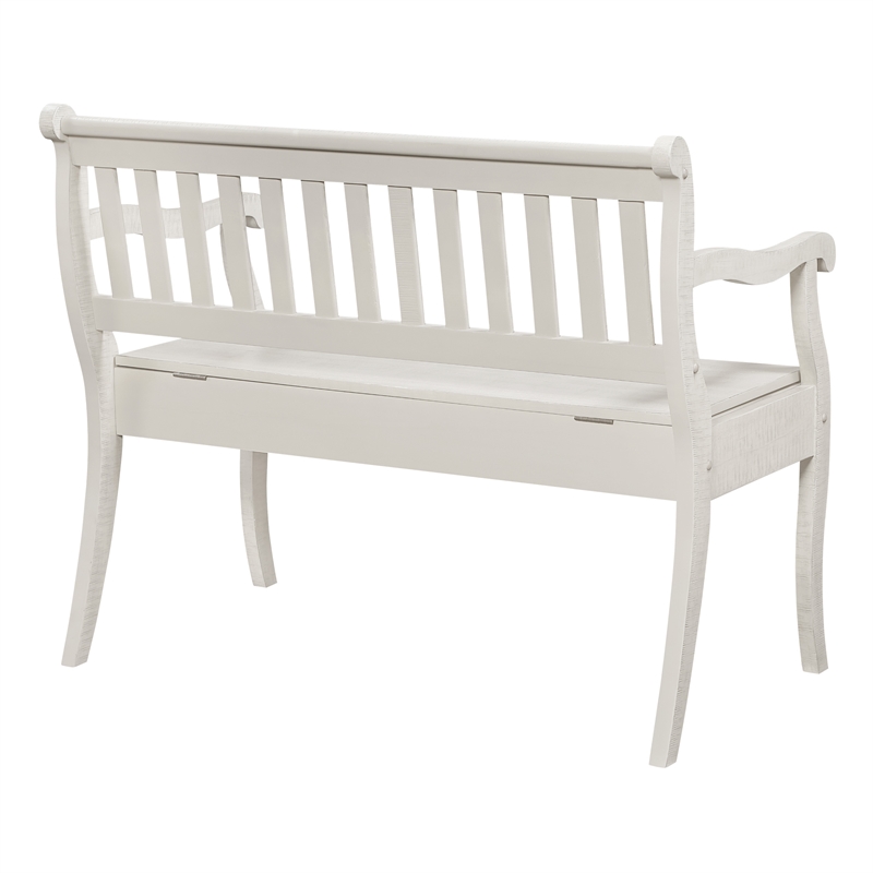Pemberly Row Entryway Storage Bench Distressed White Solid Wood with Veneer