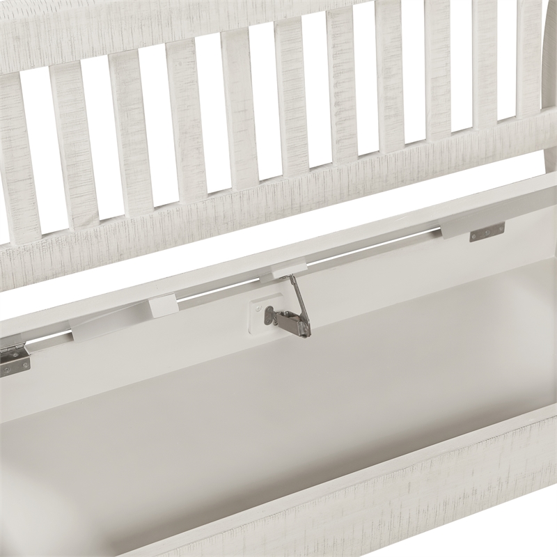 Pemberly Row Entryway Storage Bench Distressed White Solid Wood with Veneer