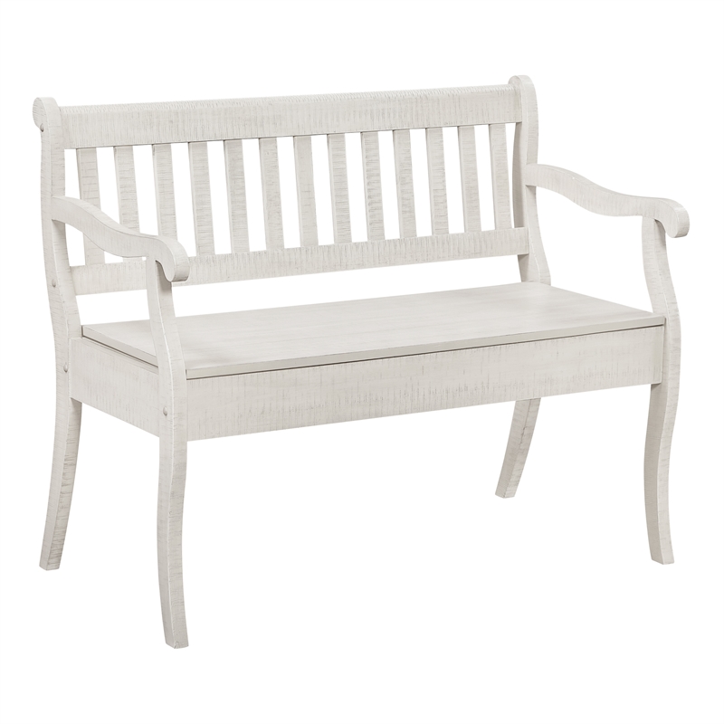 Pemberly Row Entryway Storage Bench Distressed White Solid Wood with Veneer