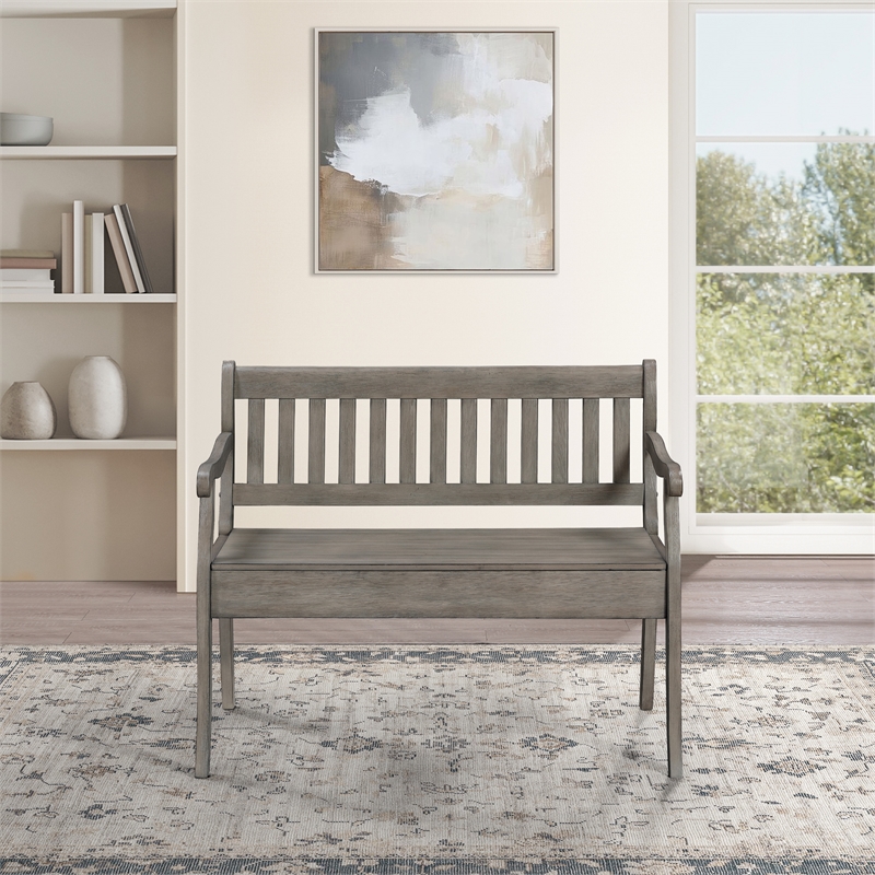 Pemberly Row Entryway Storage Bench Solid Wood in Goldstone Brown Finish