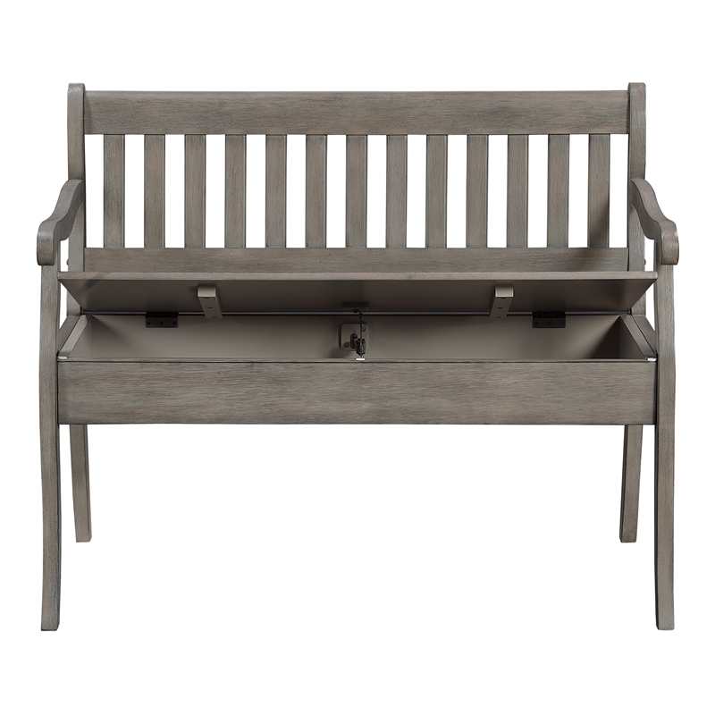 Pemberly Row Entryway Storage Bench Solid Wood in Goldstone Brown Finish