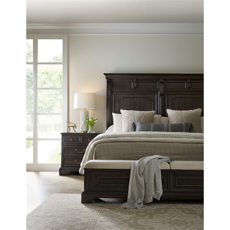 Pemberly Row Queen Storage Bed in Brown Velvet Wood Finish