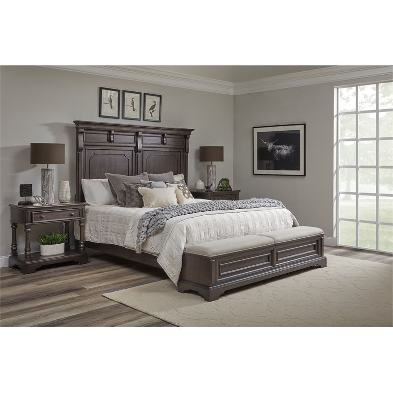 Pemberly Row King Storage Bed Mantel-Style in Brown Wood Finish