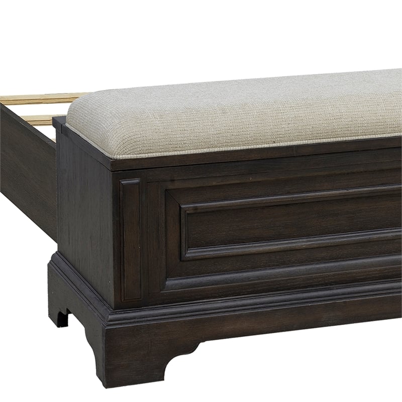 Pemberly Row King Storage Bed Mantel-Style in Brown Wood Finish