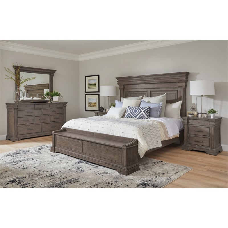 Pemberly Row King Bed with Chest Footboard in Brown Bark Finish