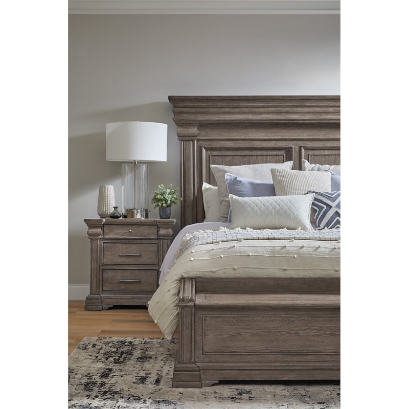 Pemberly Row King Bed with Chest Footboard in Brown Bark Finish