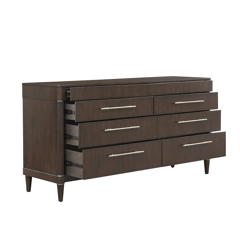 Pemberly Row 8-Drawer Dresser Neoclassic Style in Piano Brown Wood