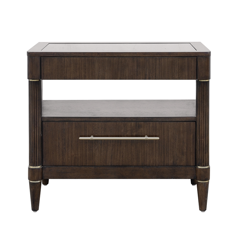 Pemberly Row Bachelor's Chest with Glass Top in Piano Brown Wood