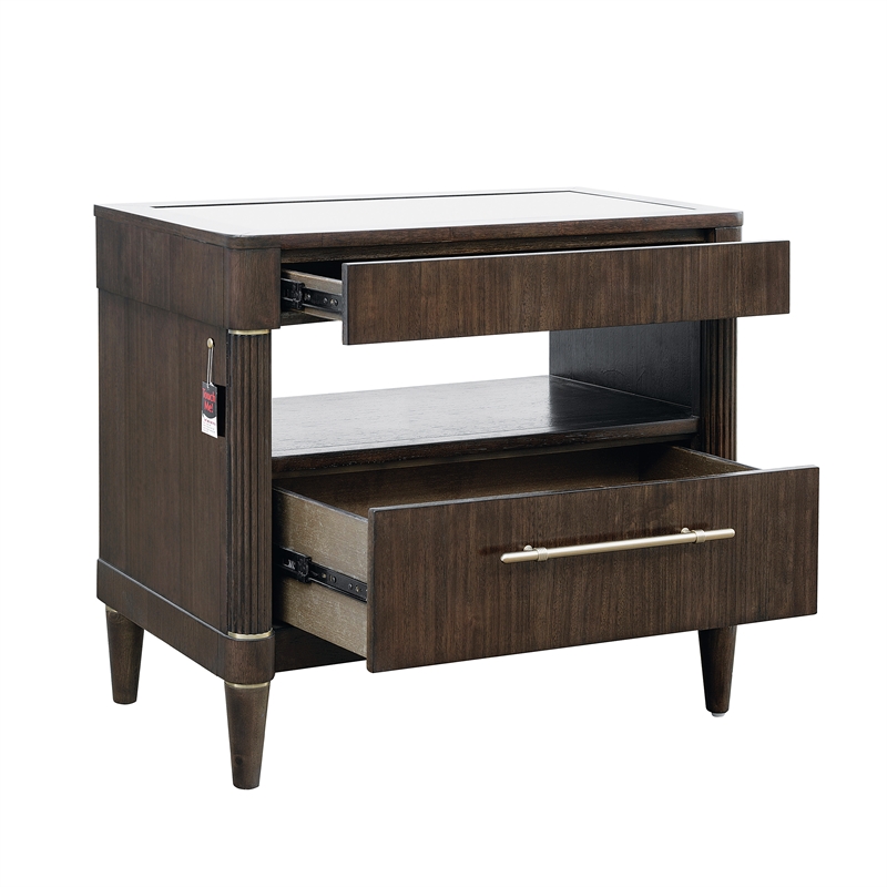Pemberly Row Bachelor's Chest with Glass Top in Piano Brown Wood