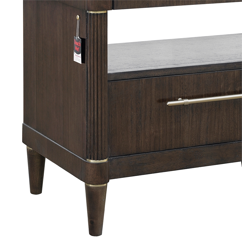 Pemberly Row Bachelor's Chest with Glass Top in Piano Brown Wood