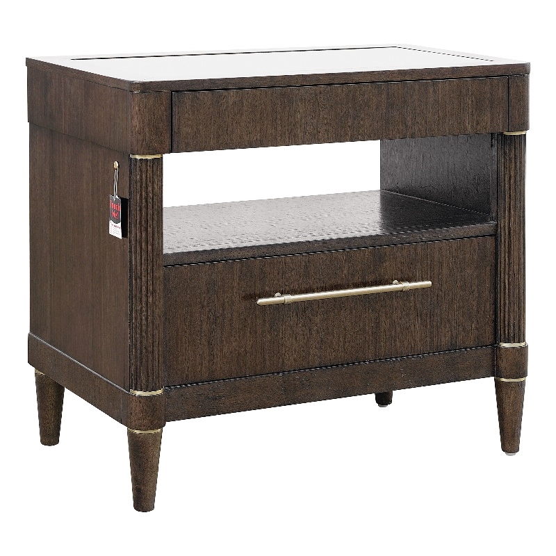 Pemberly Row Bachelor's Chest with Glass Top in Piano Brown Wood