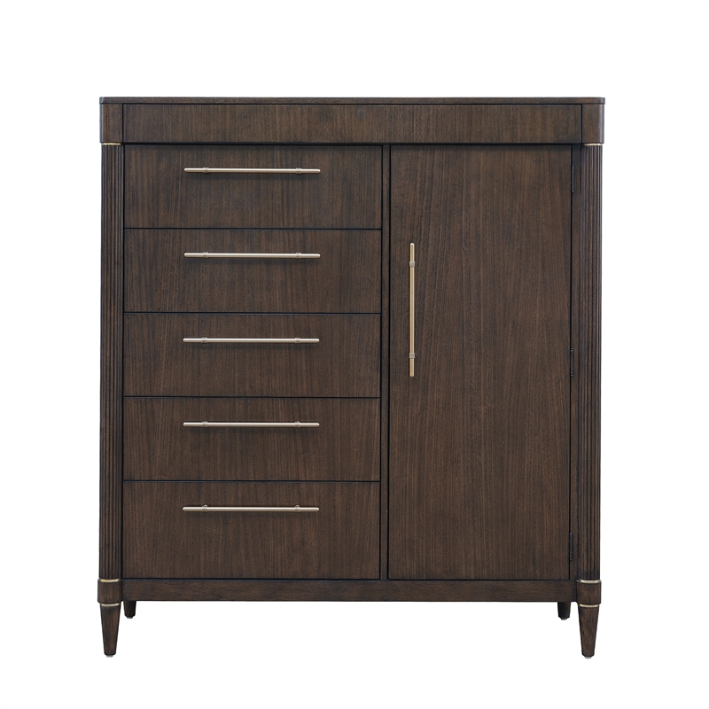 Pemberly Row 6-Drawer Master Chest with Cabinet Storage in Piano Brown