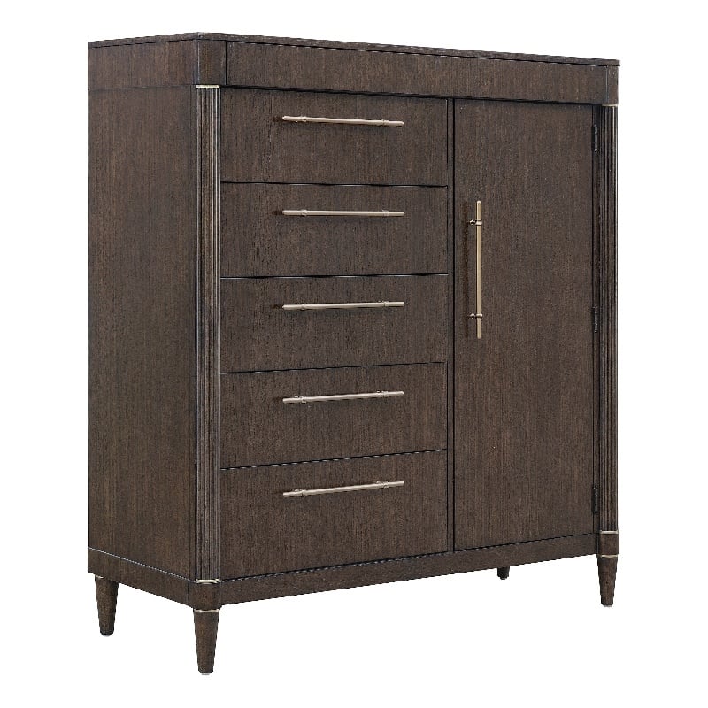 Pemberly Row 6-Drawer Master Chest with Cabinet Storage in Piano Brown