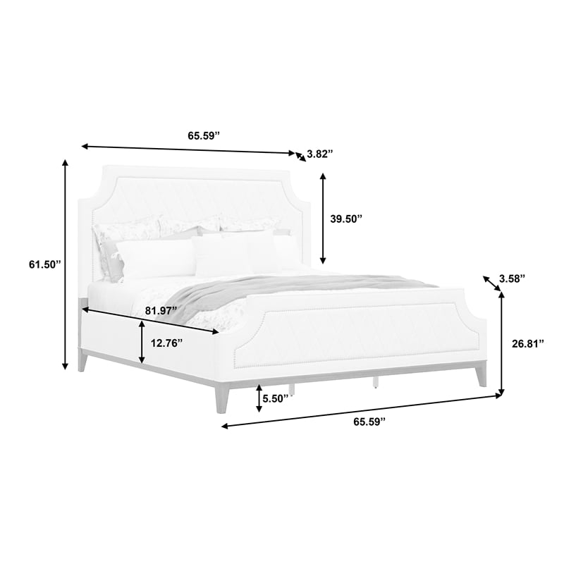 Pemberly Row Queen Upholstered Bed in White Fabric with Wood Base