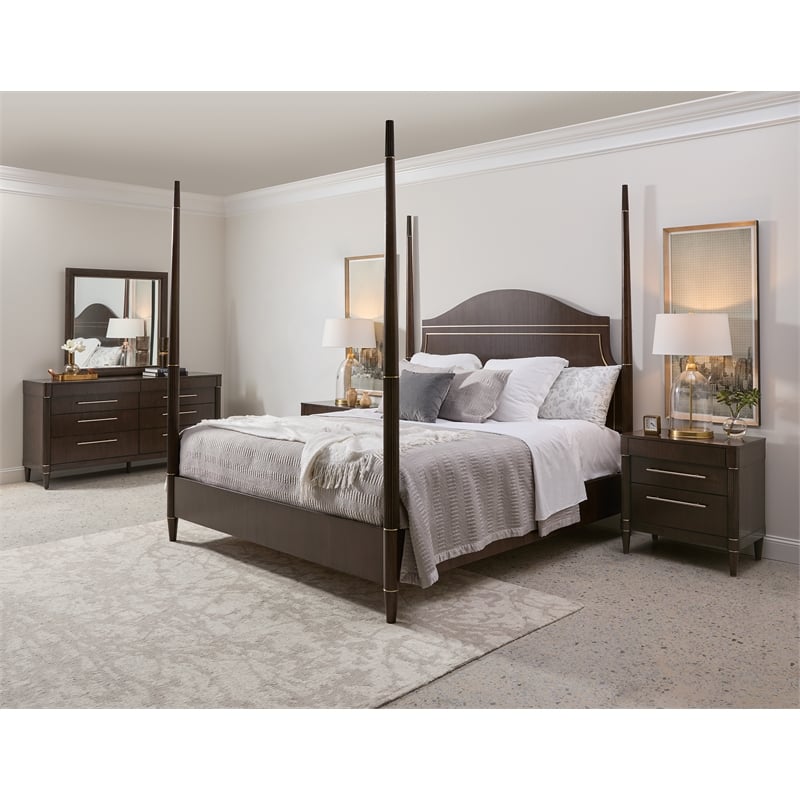 Pemberly Row King Poster Bed in Eucalyptus Piano Brown Wood