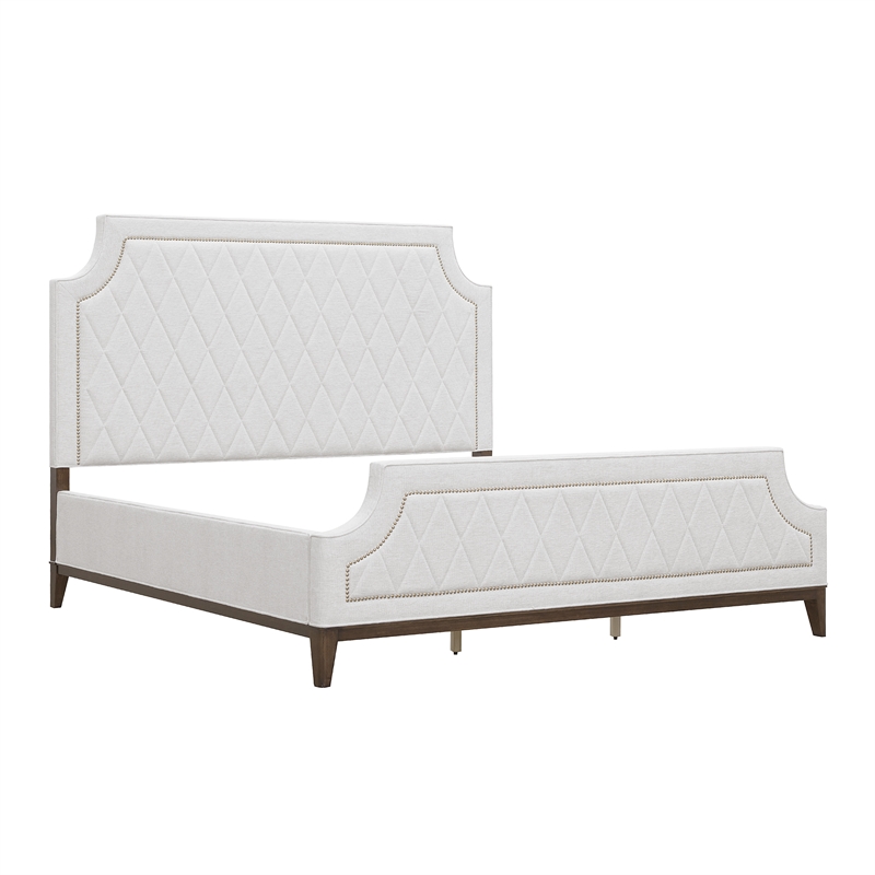 Pemberly Row California King Upholstered Bed in White Cloud Fabric