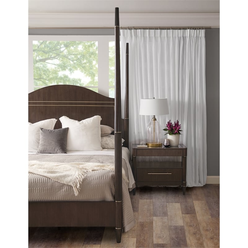 Pemberly Row California King Poster Bed in Eucalyptus Piano Brown Wood