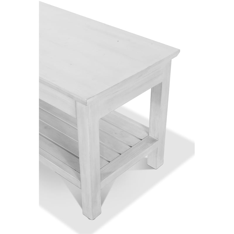 Pemberly Row Traditional Wood Dining Bench with Lower Shelf in White Finish