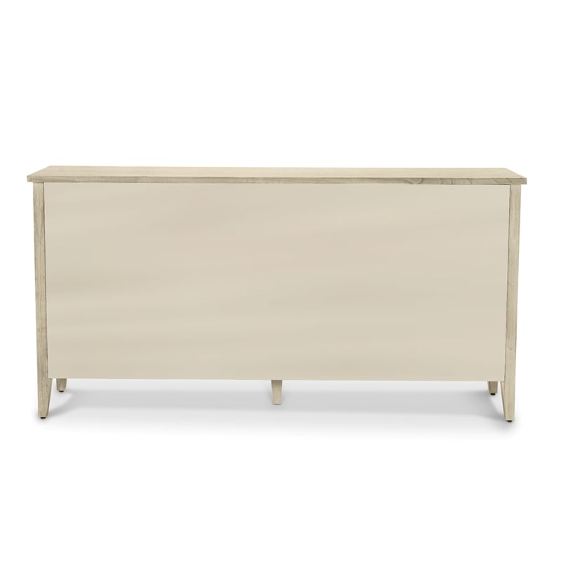 Pemberly Row 4-Door Credenza in Coastal White with Water Hyacinth Accents