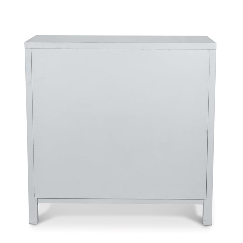 Pemberly Row 2-Door Bunching Credenza in White Wood with Grass Cloth Fronts