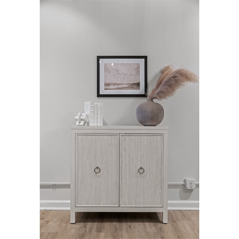 Pemberly Row 2-Door Bunching Credenza in White Wood with Grass Cloth Fronts