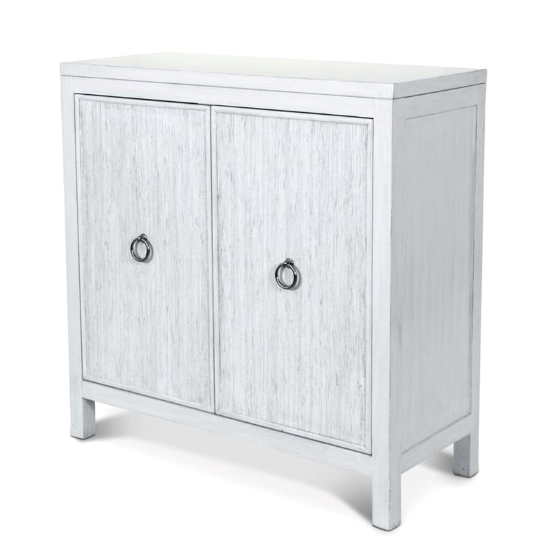 Pemberly Row 2-Door Bunching Credenza in White Wood with Grass Cloth Fronts