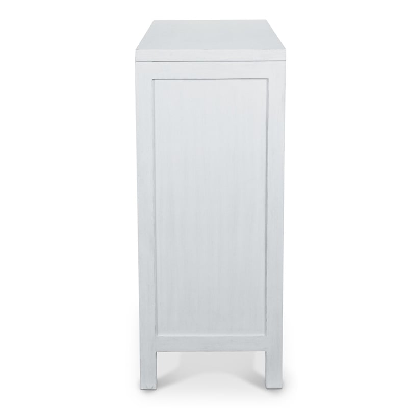 Pemberly Row 2-Door Bunching Credenza in White Wood with Grass Cloth Fronts