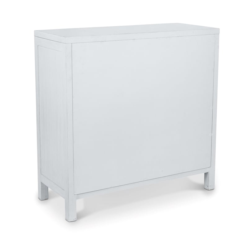 Pemberly Row 2-Door Bunching Credenza in White Wood with Grass Cloth Fronts