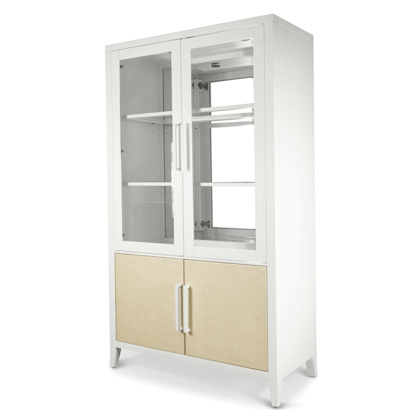 Pemberly Row White Curio Cabinet with Touch Lighting and Hardwood