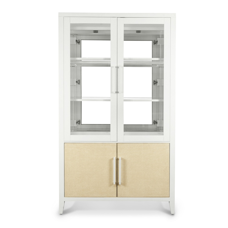 Pemberly Row White Curio Cabinet with Touch Lighting and Hardwood