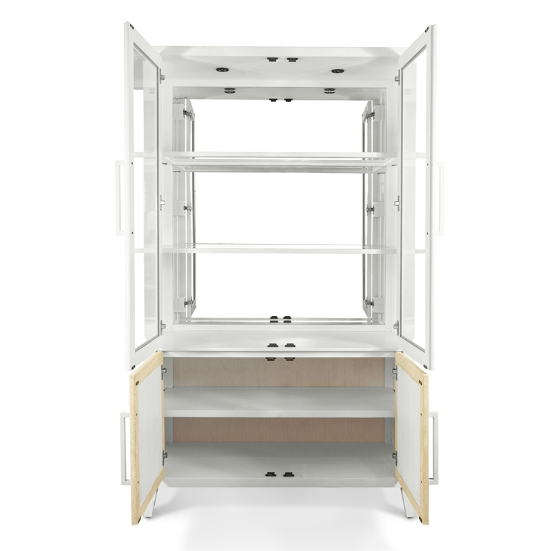 Pemberly Row White Curio Cabinet with Touch Lighting and Hardwood