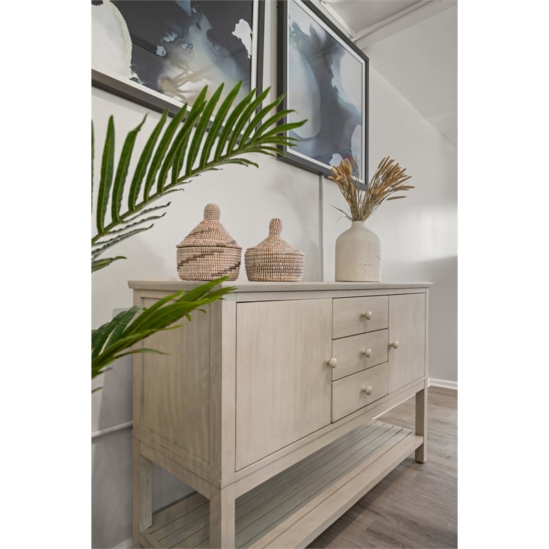 Pemberly Row 2-Door 3-Drawer Spruce Wood Credenza in White Finish