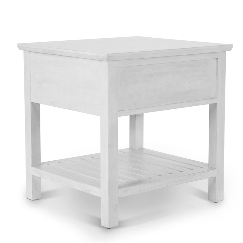 Pemberly Row 1-Drawer Wood End Table with Shelf in Distressed White Finish