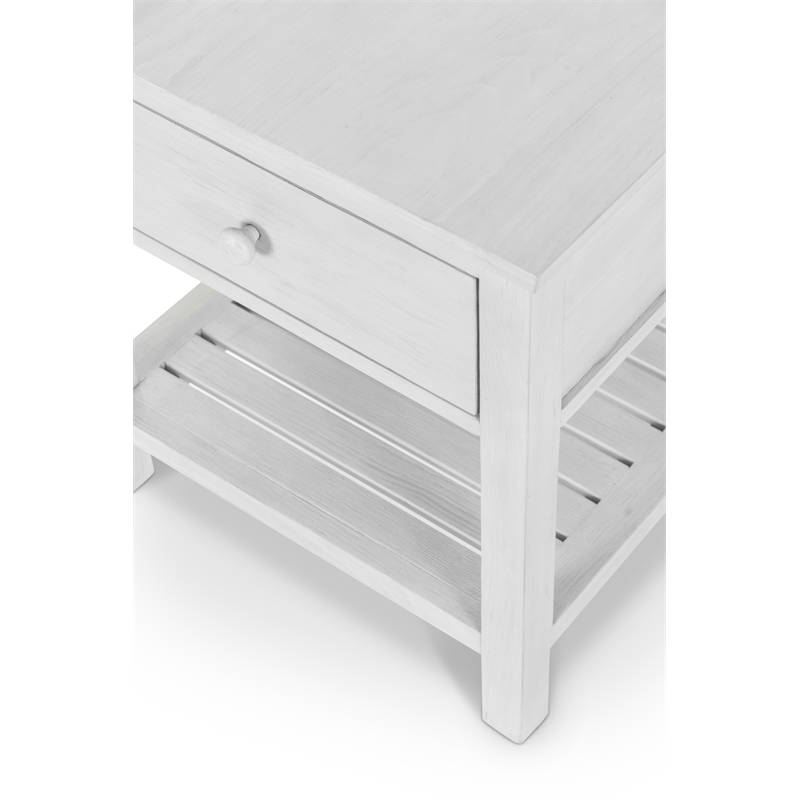 Pemberly Row 1-Drawer Wood End Table with Shelf in Distressed White Finish