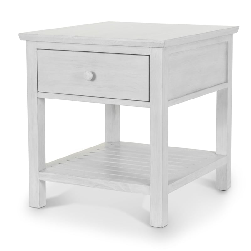 Pemberly Row 1-Drawer Wood End Table with Shelf in Distressed White Finish