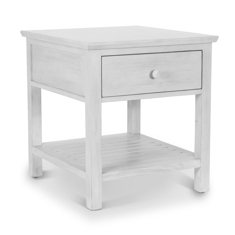 Pemberly Row 1-Drawer Wood End Table with Shelf in Distressed White Finish