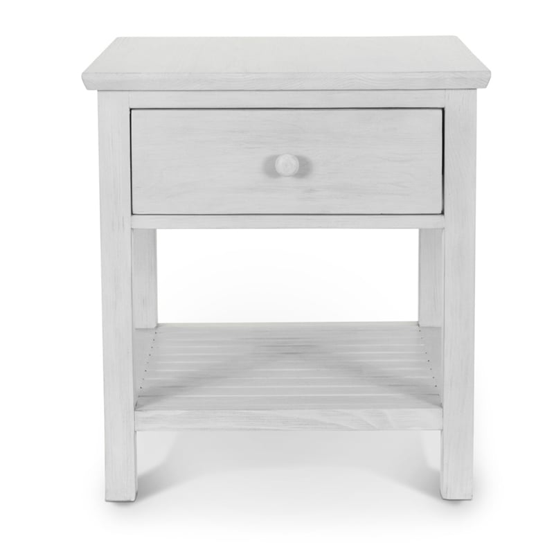 Pemberly Row 1-Drawer Wood End Table with Shelf in Distressed White Finish