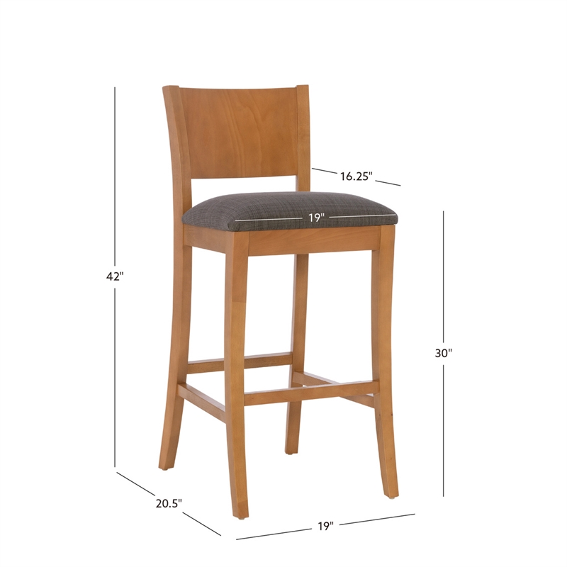 Pemberly Row Set of 2 Barstools in Beechwood with Grey Upholstery