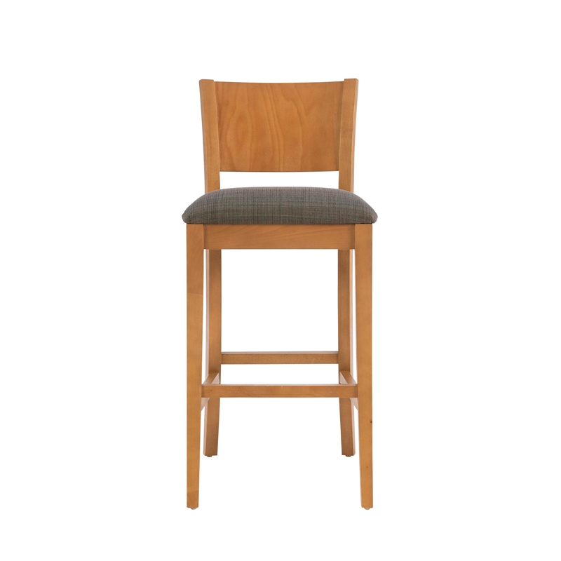 Pemberly Row Set of 2 Barstools in Beechwood with Grey Upholstery