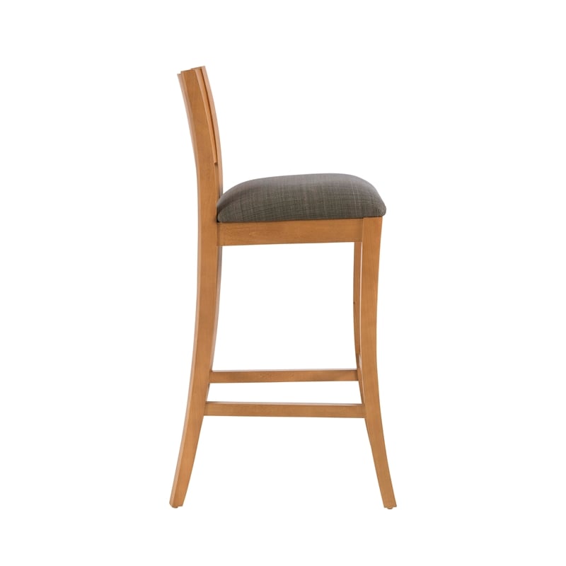 Pemberly Row Set of 2 Barstools in Beechwood with Grey Upholstery